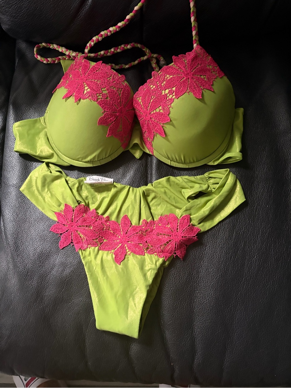 Beach Bunny Lime & Fuchsia Floral Lace Bikini